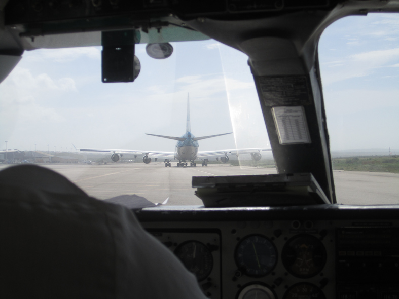 Our puddle jumper is following a 747 to takeoff from Curacao