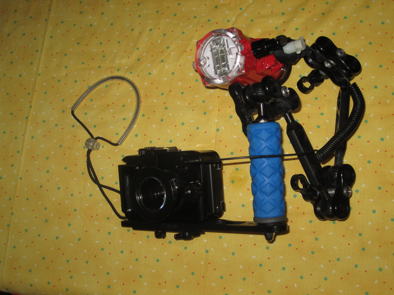 My camera kit - Canon S90 and Inon Strobe; I also use wide-angle and macro lenses